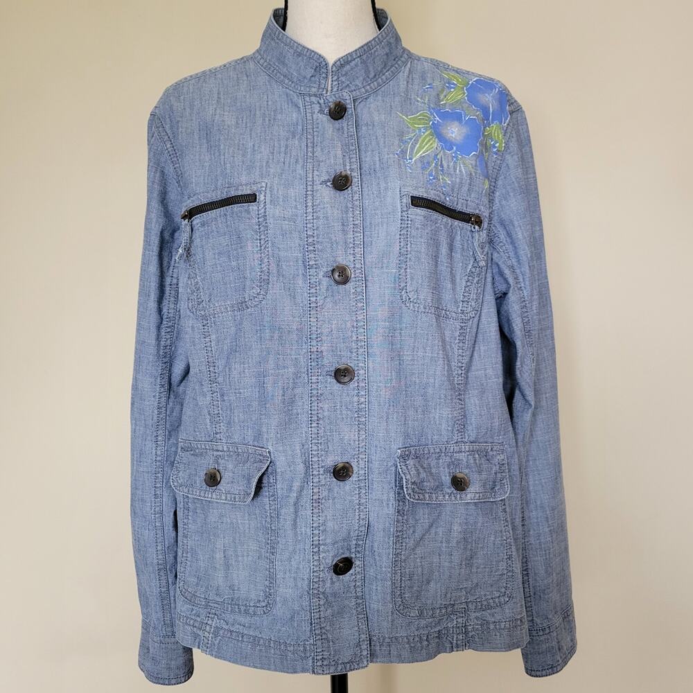 Eddie Bauer XL Unique One Of A Kind Women's Utility Jacket Hand-painted Blue